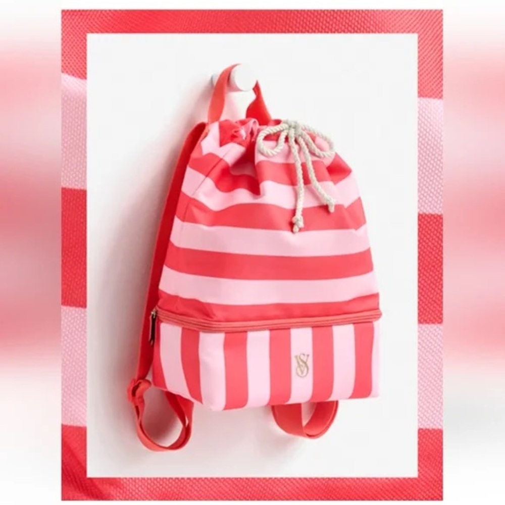Victoria's Secret Red and Pink Striped Backpack